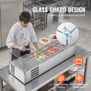 Load image into Gallery viewer, Amocart Refrigerated Condiment Prep Station with 3 1/3 Pans & 4 1/6 Pans 304 Stainless Body and PC Lid with Glass Guard ETL