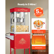Charger l'image dans la visionneuse de galerie, Amocart Popcorn Machine with Cart Stainless Steel Kettle Popcorn Maker with 2-Button Control Glass Wall PC Door 1 Scoop 3 Spoon