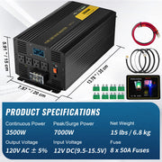 Load image into Gallery viewer, Amocart Pure Sine Wave Power Inverter 2500W/3500W/5000W 12V DC to 120V AC Aluminum Alloy LCD Screen & LED Indicators Power Use