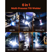 Charger l'image dans la visionneuse de galerie, Amocart TIG Welder 200A 6-In-1 Welding Machine AC TIG/DC TIG/DC Pulse Spot MMA Stick Electric Welder with Synergic Control IGBT