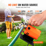 Bild in Galerie-Viewer laden, Amocart Water Transfer Pump 120V AC 360GPH 1/10 HP Portable Electric Utility Pump for Garden, Rain Barrel, Pool, Pond, Aquarium