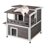 Bild in Galerie-Viewer laden, Amocart Outdoor Cat House Weatherproof Feral Cat Shelter 2-story Large Outdoor Wooden Cat House with Balcony Door and Open Roof