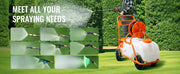Charger l'image dans la visionneuse de galerie, SucceBuy Battery Powered 15 Gal Garden Weed Sprayer with Wheeled Cart 126FT Hose with Reel 8 Nozzles 2 Wands with Lock for Crop