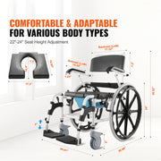 Charger l'image dans la visionneuse de galerie, Amocart Shower Wheelchair 17.5in Bathroom Wheelchair for Inside Shower Adjustable Rolling Shower Chair for Disabled Adult