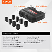 Load image into Gallery viewer, Amocart Axle Nut Impact Socket Set 3/4"Drive Deep 6-Point 8-Piece SAE Spindle Nut Socket Set CR-MO Heat Treated Large SocketSet