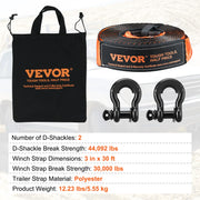 Charger l'image dans la visionneuse de galerie, SucceBuy Off-Road Winch Recovery Kit W/30000 lbs Polyester Tow Strap 44,092 lbs D-Ring Shackles Storage Bag for ATV Jeep