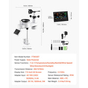 Bild in Galerie-Viewer laden, SucceBuy 7-in-1 Wi-Fi Weather Station & APP Control, 7.5-Inch VA Display Solar Powered Sensor, Indoor & Outdoor Weather Forecast