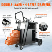 Charger l'image dans la visionneuse de galerie, Amocart Welding Cart 2-Tier 4 Drawers Welder Cart with 360° Swivel Wheels Heavy Duty Rolling Welder Cart for Mig Plasma Cutter