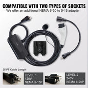 Charger l'image dans la visionneuse de galerie, Amocart Level 1+2 Portable EV Charger 16Amp 120V or 240V 28-Foot Charging Cable Plug-in EV Charging Station for SAE J1772 EVs