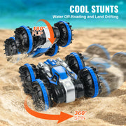 Charger l'image dans la visionneuse de galerie, Amocart Blue/Yellow Amphibious RC Car Boat 2.4GHz 12 km/h Electric Remote Control 360° Rotating Stunt Car Water Beach Pool Toys