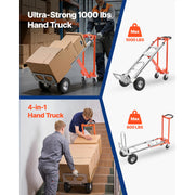 Bild in Galerie-Viewer laden, Amocart 1000 lbs 4 in 1 Hand Truck Convertible Dolly with Non-Slip Handle Aluminum Alloy Portable Trolley for Moving Home