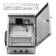 Charger l'image dans la visionneuse de galerie, Amocart Outdoor Electrical Box 20 x 16 x 8 in Stainless Steel Ventilated Electrical Enclosure with Thermostat and Fan, Rain Hood, Hinge Connection, Wall/Pole Mounted