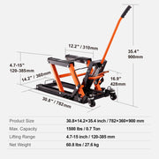 Load image into Gallery viewer, 1500 LBS Steel Hydraulic Motorcycle Jack Stand ATV Scissor Lift Jack Scissor Lift Jack Stand with 4 Wheels for ATV UTVs