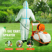 Charger l'image dans la visionneuse de galerie, SucceBuy Battery Powered 15 Gal Garden Weed Sprayer with Wheeled Cart 126FT Hose with Reel 8 Nozzles 2 Wands with Lock for Crop