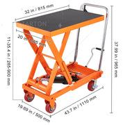 Load image into Gallery viewer, with 4 Wheels for Material Handling Transport Amocart 1100lbs Hydraulic Lift Table Cart Manual Scissor 35.4" Lifting Height