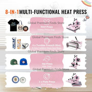 Bild in Galerie-Viewer laden, Amocart Heat Press Machine 12x15inch 8in 1 Heat Transfer Machine 360° Swing Away T-Shirt for T-Shirts/Mugs/Hats/Plates Pink