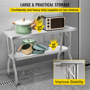 Load image into Gallery viewer, Amocart Folding Commercial Prep Table Commercial Worktable Workstation with Undershelf Folding Table for Home Kitchen