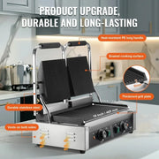 Charger l'image dans la visionneuse de galerie, Amocart Commercial Panini Grill 3600W Electric Sandwich Panini Maker 19"x9" Full Grooved Enamel Plate for Hamburger Steak Bacon