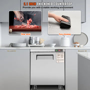 Charger l'image dans la visionneuse de galerie, Amocart 28in 48in Undercounter Worktop Refrigerator Stainless Steel Refrigerated Food Prep Station Fan Cooling for Bar