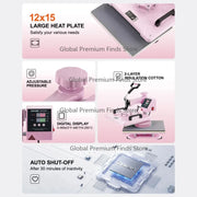Bild in Galerie-Viewer laden, Amocart Heat Press Machine 12x15inch 8in 1 Heat Transfer Machine 360° Swing Away T-Shirt for T-Shirts/Mugs/Hats/Plates Pink