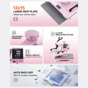 Bild in Galerie-Viewer laden, Amocart Heat Press Machine 12x15 inch 8 in 1 Heat Transfer Machine 360° Swing Away T-Shirt for T-Shirts/Mugs/Hats/Plates Pink