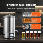 Bild in Galerie-Viewer laden, SucceBuy Electric Brewing System 8 GALLON Brewing Stock Pot All-in-One Home Beer Brewer 304 Stainless Steel Brewing Supplies