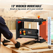 Charger l'image dans la visionneuse de galerie, Amocart Electric Thickness Planer Benchtop 13inch Wood Planer with 3 Blades Two Speed 15-Amp 2000W for DIY Woodworking Planing