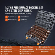 Charger l'image dans la visionneuse de galerie, SucceBuy 1/2" 3/8" Drive Impact Socket Set 13/23/33/34/48/65/90PCs SAE Metric Cr-V/Cr-Mo Socket Set 6 Point Alloy Steel Repair