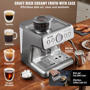 Charger l'image dans la visionneuse de galerie, Amocart Espresso Machine with Grinder 15 Bar Semi-Automatic Espresso Coffee Maker with Milk Frother Steam Wand
