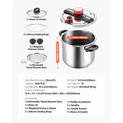 Load image into Gallery viewer, Amocart 6.3 8 10 12 Qt Pressure Cooker Stainless Steel Pressures Canner with Steaming Rack Tempered Glass Lid for Meat, Beans,