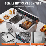 Charger l'image dans la visionneuse de galerie, Amocart 12L Electric Deep Fryer w/Dual Removable Tanks Commercial Countertop Fryer for Chicken French Fries Frying Chips