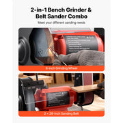 Bild in Galerie-Viewer laden, Amocart 8" Bench Grinder & 2" x 28" Belt Sander Combo 350W Professional Sanding Machine with LED Work Light for Metalworking