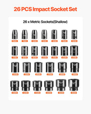 Bild in Galerie-Viewer laden, Amocart 1/2In 26Piece Impact Socket Set Impact Sockets Shallow Socket 6-Point Sockets 1/2 Inches Drive Socket Set Impact Metric