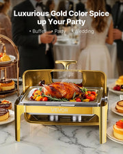 Load image into Gallery viewer, Amocart 9Qt Roll Top Chafing Dish Buffet Stainless Steel Chafer with Full Size Pan Visible Lid Rectangle Catering Warmer Server