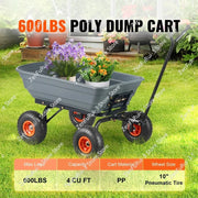 Charger l'image dans la visionneuse de galerie, Amocart Dump Cart Poly Garden Dump Cart Easy to Assemble Steel Frame Dump Wagon with 2-in-1 Convertible Handle Safe Transport