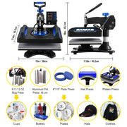 Load image into Gallery viewer, Amocart 5/8in1 15x15"/12x15"Dual-tube Heating Insulation Cotton Heat Press Sublimation Machine 360°Swing Design for Tshirts Etc