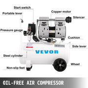 Load image into Gallery viewer, Amocart 25/60L Air Compressor 110V/240V Silent Oil-Free Compressor 750W 1 HP For Home Repair Tire Inflation Whisper Compressor