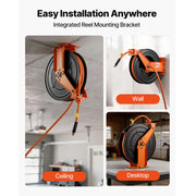Charger l'image dans la visionneuse de galerie, SucceBuy Retractable Air Hose Reel Auto Rewind Air-Compressor Hoses Reel with 5 ft Lead in Ceiling/Wall Mount Steel Double Arm