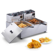 Bild in Galerie-Viewer laden, Amocart 12L Electric Deep Fryer w/Dual Removable Tanks Commercial Countertop Fryer for Chicken French Fries Frying Chips