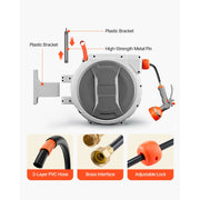 Charger l'image dans la visionneuse de galerie, Amocart Retractable Garden Hose Reel Wall Mounted Hose Reel Heavy Duty Garden Hose Reel with 9Pattern Nozzle 180°Swivel Bracket