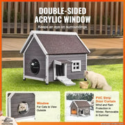 Bild in Galerie-Viewer laden, Amocart Outdoor Cat House 22x30x26 Weatherproof Feral Cat Shelter Wooden Cat Kennel for Multiple Cats with Side Door Pet Hut