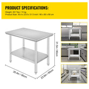 Bild in Galerie-Viewer laden, Amocart Stainless Steel Kitchen Work Bench Commercial Catering Table Worktable w/Undershelf 330LBS 286LBS for Restaurant Garage