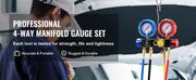 Bild in Galerie-Viewer laden, Amocart 4 Way AC Gauge-AC Manifold Gauge Set 5ft Hoses for R134A/R22/R12/R410A Work on Car Auto Freon Charging and Evacuation