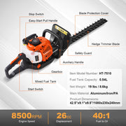 Bild in Galerie-Viewer laden, Amocart 23.2-inch 26CC 2 Cycle Gas Hedge Trimmer Gas Powered Handheld Hedge Trimmer 180° Adjustable for Trimming Shrubs Bushes