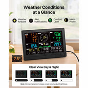 Bild in Galerie-Viewer laden, SucceBuy 7-in-1 Wi-Fi Weather Station & APP Control, 7.5-Inch VA Display Solar Powered Sensor, Indoor & Outdoor Weather Forecast