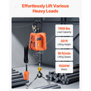 Bild in Galerie-Viewer laden, Portable Power Winch 30 ft Lifting Height for Garage Warehouse Factory Towing Amocart 3-in-1 1100lbs Electric Hoist Winch 1500W