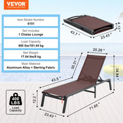 Load image into Gallery viewer, Amocart Chaise Lounge Chair Outdoor Aluminum Patio LoungeFolding Pool Lounge Recliner Full Flat for Patio Beach Pool Dark Grey