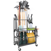 Load image into Gallery viewer, Amocart 16 Slots Garden Tool Organizer Yard Tool Tower Rack with Hooks Wheels Long-Handled Rake Stand Holder for Garage Storage