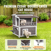 Bild in Galerie-Viewer laden, Amocart Outdoor Cat House Weatherproof Feral Cat Shelter 2-story Large Outdoor Wooden Cat House with Balcony Door and Open Roof