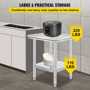 Bild in Galerie-Viewer laden, Amocart Stainless Steel Table for Prep & Work Metal Commercial Kitchen Heavy Duty Table with Adjustable Under Shelf and Foot